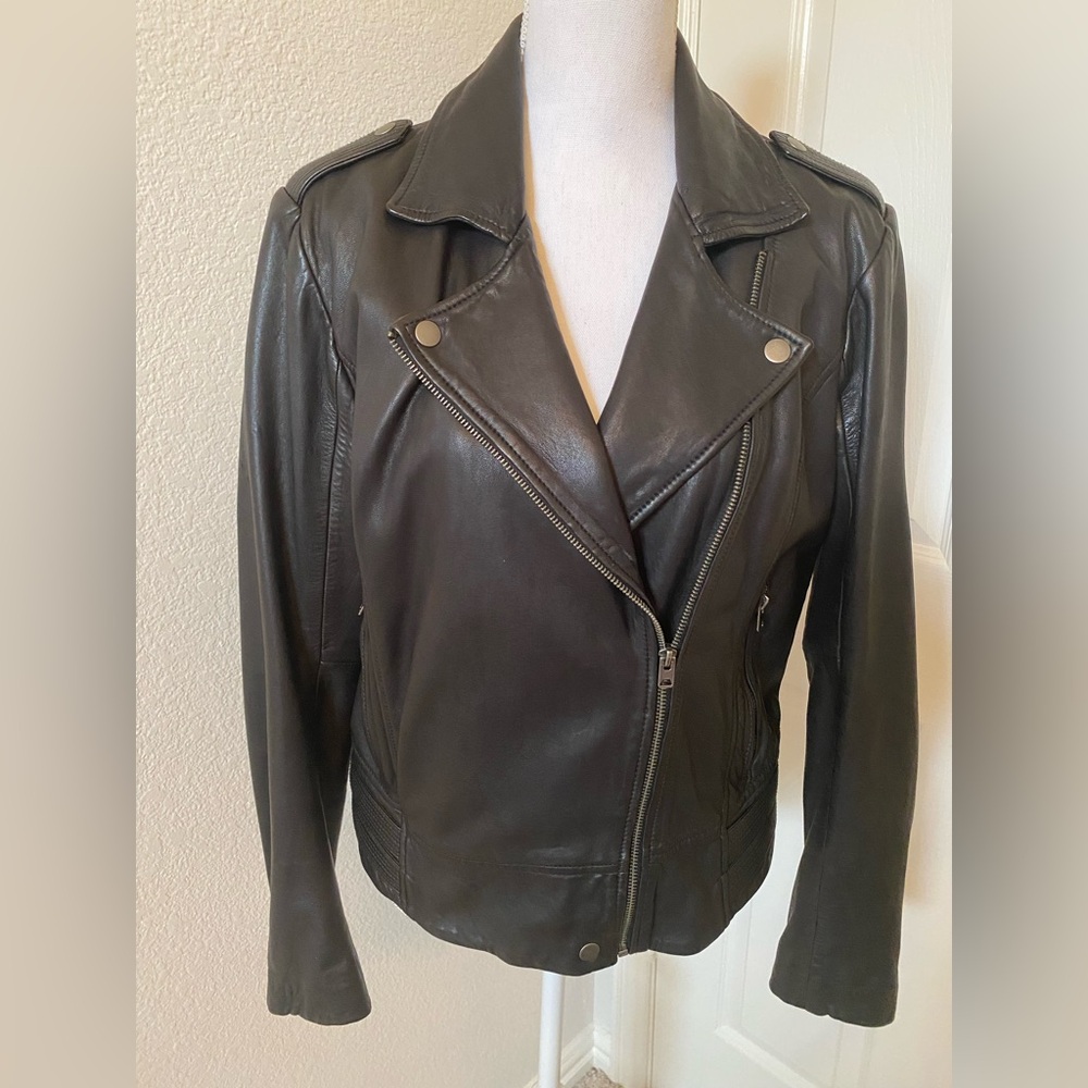Lucky Brand Women's Black Leather Moto Jacket